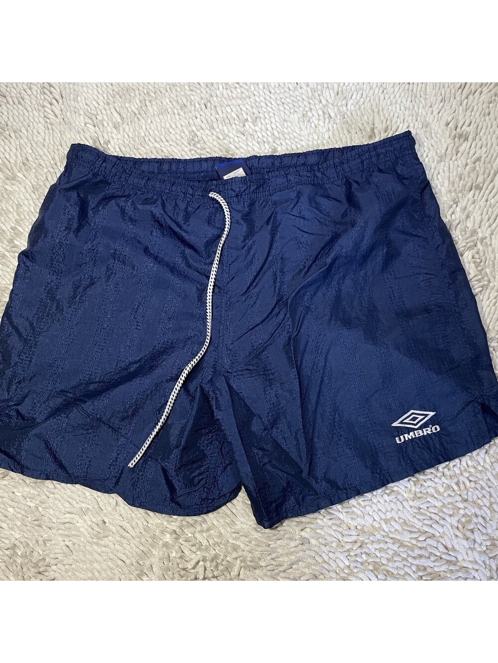 Vintage 90s Umbro Nylon Striped Shorts Track Soccer Running Mens Size Large Blue